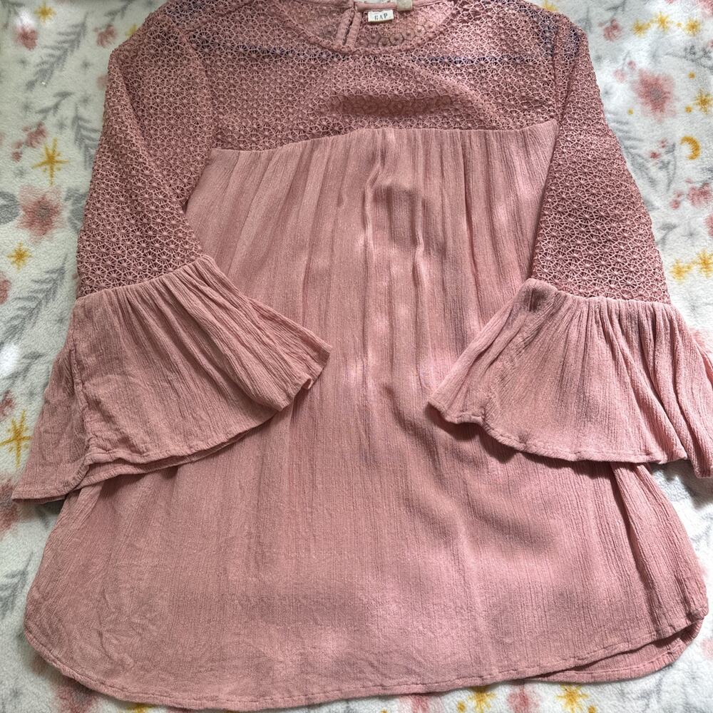 Gap Womens Dusty Pink Gauzy Bell Sleeve Blouse Coquette Balletcore Fairy Small